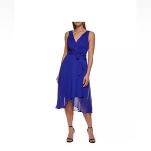 DKNY Womens Chiffon Faux-wrap Fit and Flare Dress